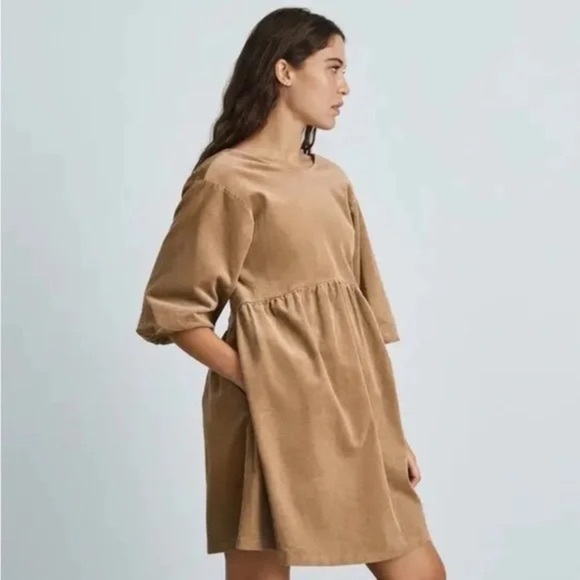 Everlane corduroy babydoll puff sleeve mini dress camel size XS - Picture 6 of 14